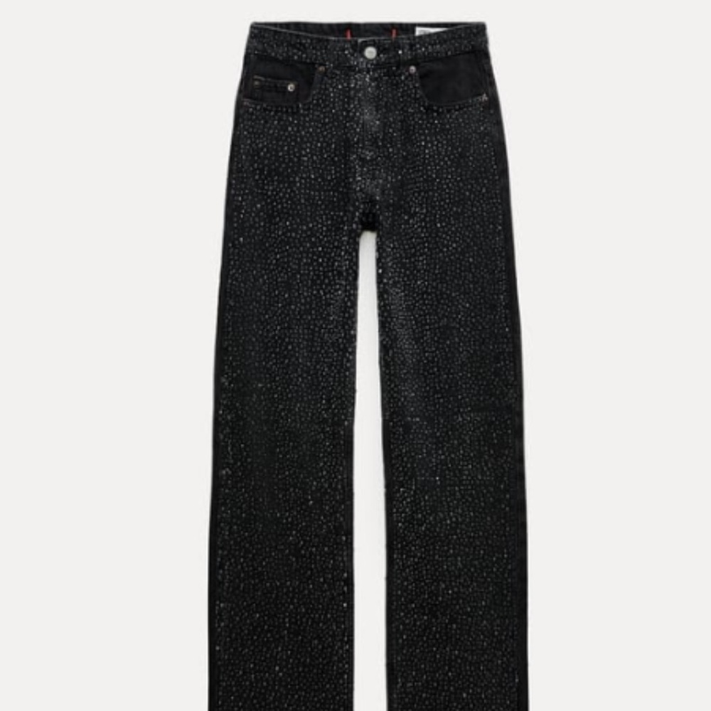 STRAIGHT CUT MID RISE RHINESTONE JEANS ZW COLLECTION ZARA